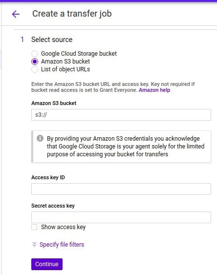 S3 to BigQuery - Create Transfer Job